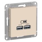 Розетка USB AtlasDesign тип A+A 5В 1х2.1А 2х1.05А механизм беж. SE ATN000233 Розетка USB AtlasDesign тип A+A 5В 1х2.1А 2х1.05А механизм беж. SE ATN000233