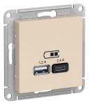 Розетка USB AtlasDesign тип A+C 5В/2.4А 2х5В/1.2А механизм беж. SE ATN000239 Розетка USB AtlasDesign тип A+C 5В/2.4А 2х5В/1.2А механизм беж. SE ATN000239