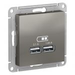 Механизм розетки USB AtlasDesign 5В 1порт х 2.1А 2порта х 1.05А сталь SchE ATN000933 Механизм розетки USB AtlasDesign 5В 1порт х 2.1А 2порта х 1.05А сталь SchE ATN000933