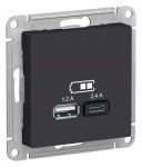 Розетка USB AtlasDesign тип A+C 5В/2.4А 2х5В/1.2А механизм карбон SE ATN001039 Розетка USB AtlasDesign тип A+C 5В/2.4А 2х5В/1.2А механизм карбон SE ATN001039