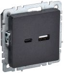 Розетка BRITE USB A+C 18Вт РЮ11-1-БрЧ черн. IEK BR-U22-018-K02 Розетка BRITE USB A+C 18Вт РЮ11-1-БрЧ черн. IEK BR-U22-018-K02