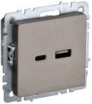 Розетка BRITE USB A+C 18Вт РЮ11-1-БрШ шампань IEK BR-U22-018-K37 Розетка BRITE USB A+C 18Вт РЮ11-1-БрШ шампань IEK BR-U22-018-K37