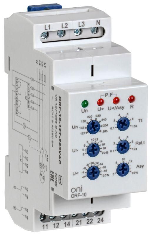 Реле фаз ORF-10 3ф 2 конт. 127-265В AC с контр. нейтр. ONI ORF-10-127-265VAC